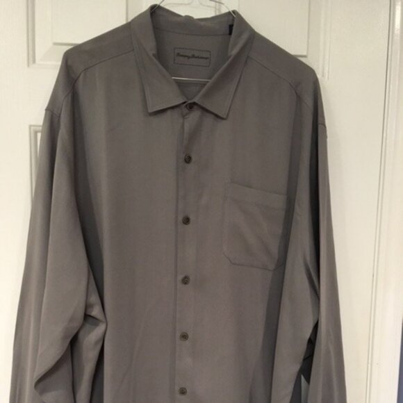 Tommy Bahama Mens 3XB light gray silk / wool long-sleeve button front shirt - Picture 1 of 6